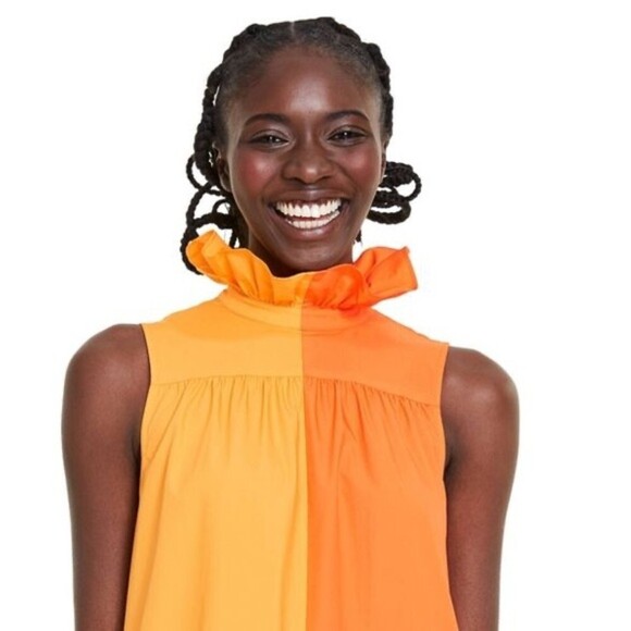 Christopher John Rogers Two-Tone Ruffle Neck Sleeveless Tiered Dress (NWT) - Picture 3 of 5